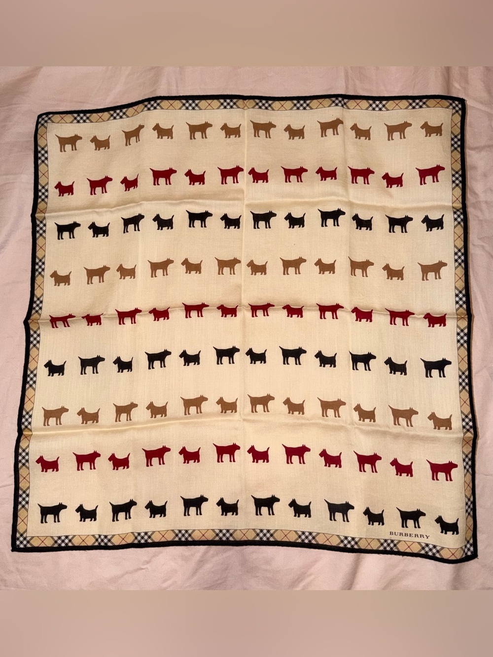Vintage Burberry Dog Print Cotton Handkerchief